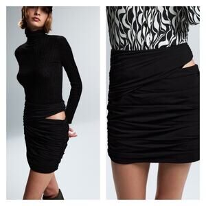 NWT ZARA Cut Out Gathered Mini Skirt S Black‎